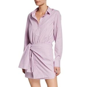 Derek Lam 10 Crosby Striped Poplin Tie-Front Long-Sleeve Shirtdress Pink - 4